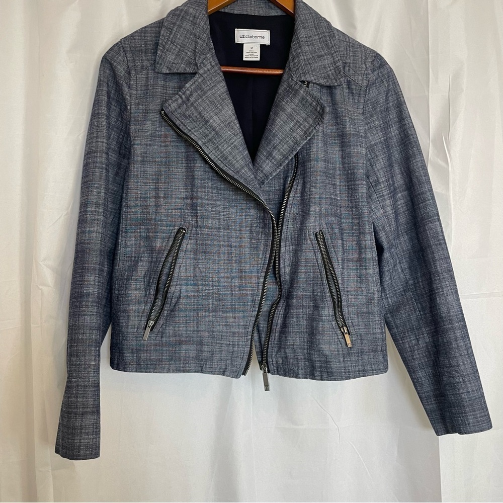 LIZ CLAIBORNE Women’s Blue Moto Zip Up Cropped Jacket Size Medium